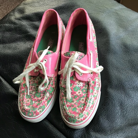Size 9 pink and green floral Sperrys - Picture 2 of 4
